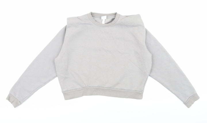 Grey Crew Neck Pullover Jumper - S, Cotton Blend