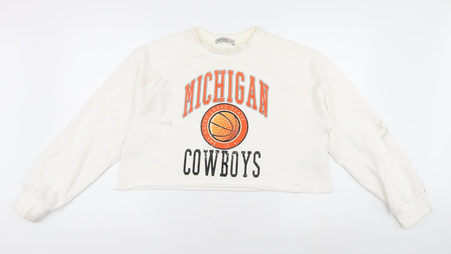 Stradivarius Women’s White Pullover Sweatshirt, Size 14