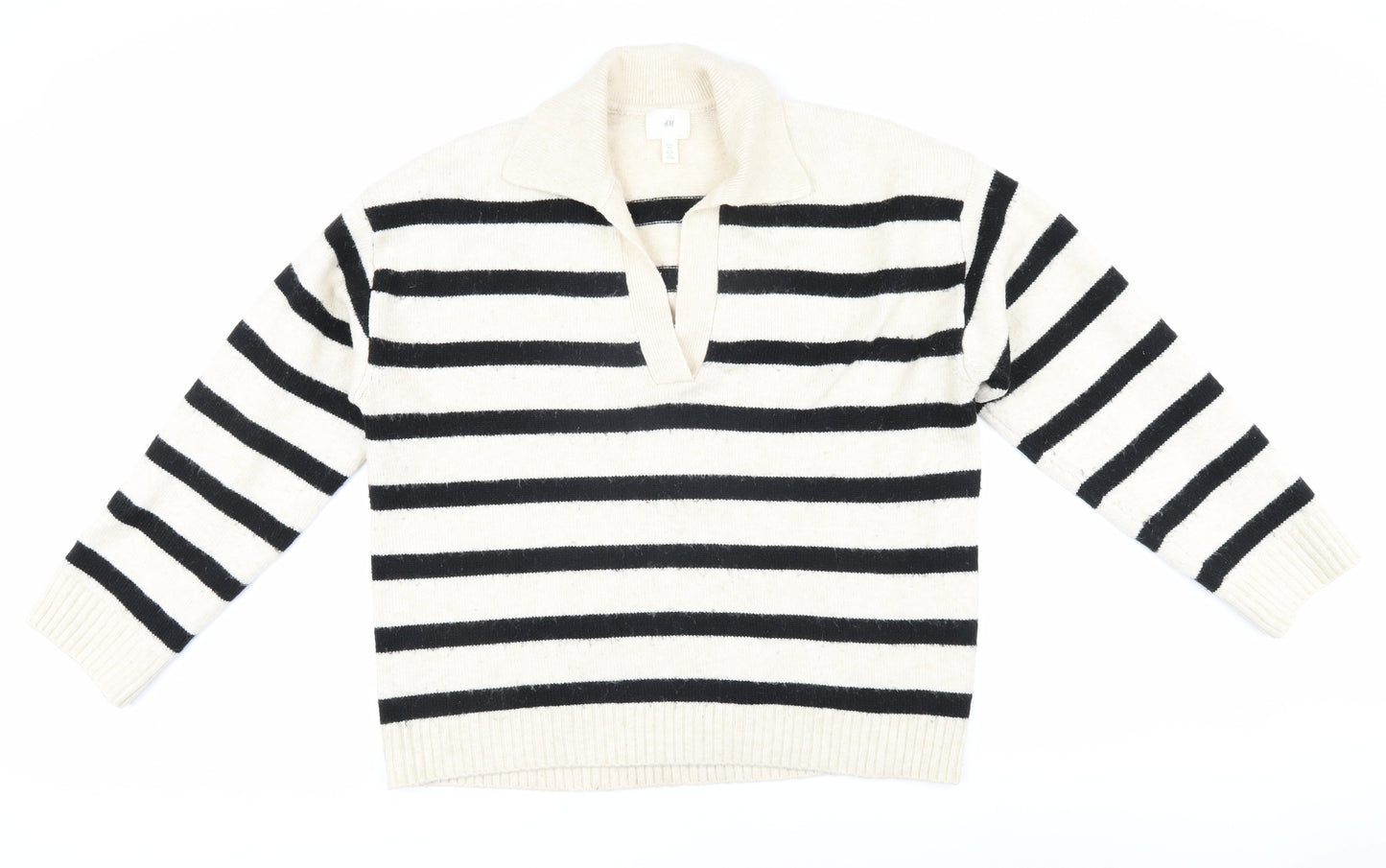 H&M Women's Black Striped Pullover Jumper, Size S