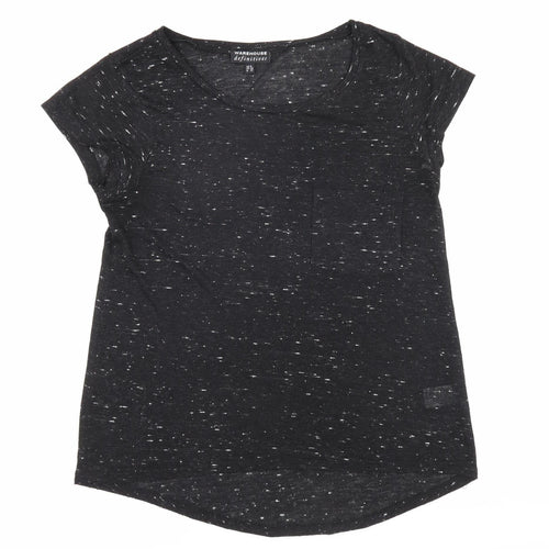 Warehouse Women's Black Basic T-Shirt, Size 6, Short Sleeve