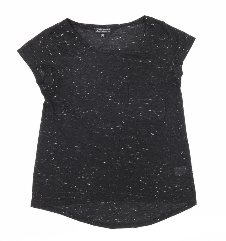 Warehouse Women's Black Basic T-Shirt, Size 6, Short Sleeve