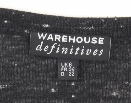 Warehouse Women's Black Basic T-Shirt, Size 6, Short Sleeve