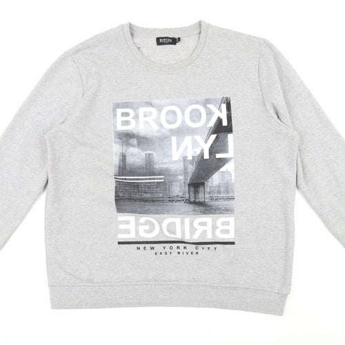 Burton Menswear Grey XL Men's Graphic Pullover Jumper