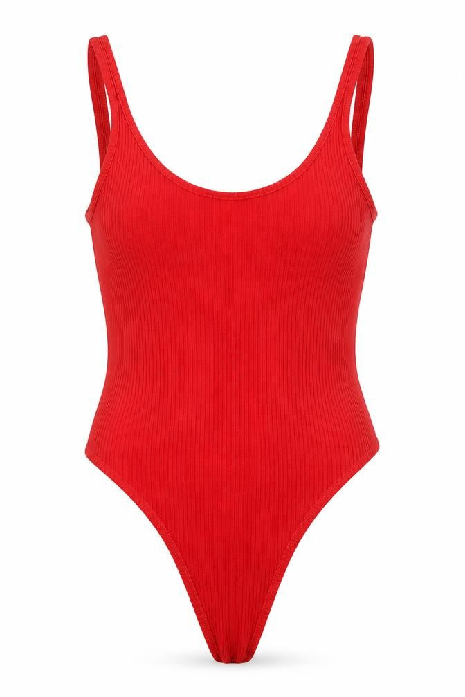 Front view of Pull&Bear Women's Red XS Sleeveless Bodysuit
