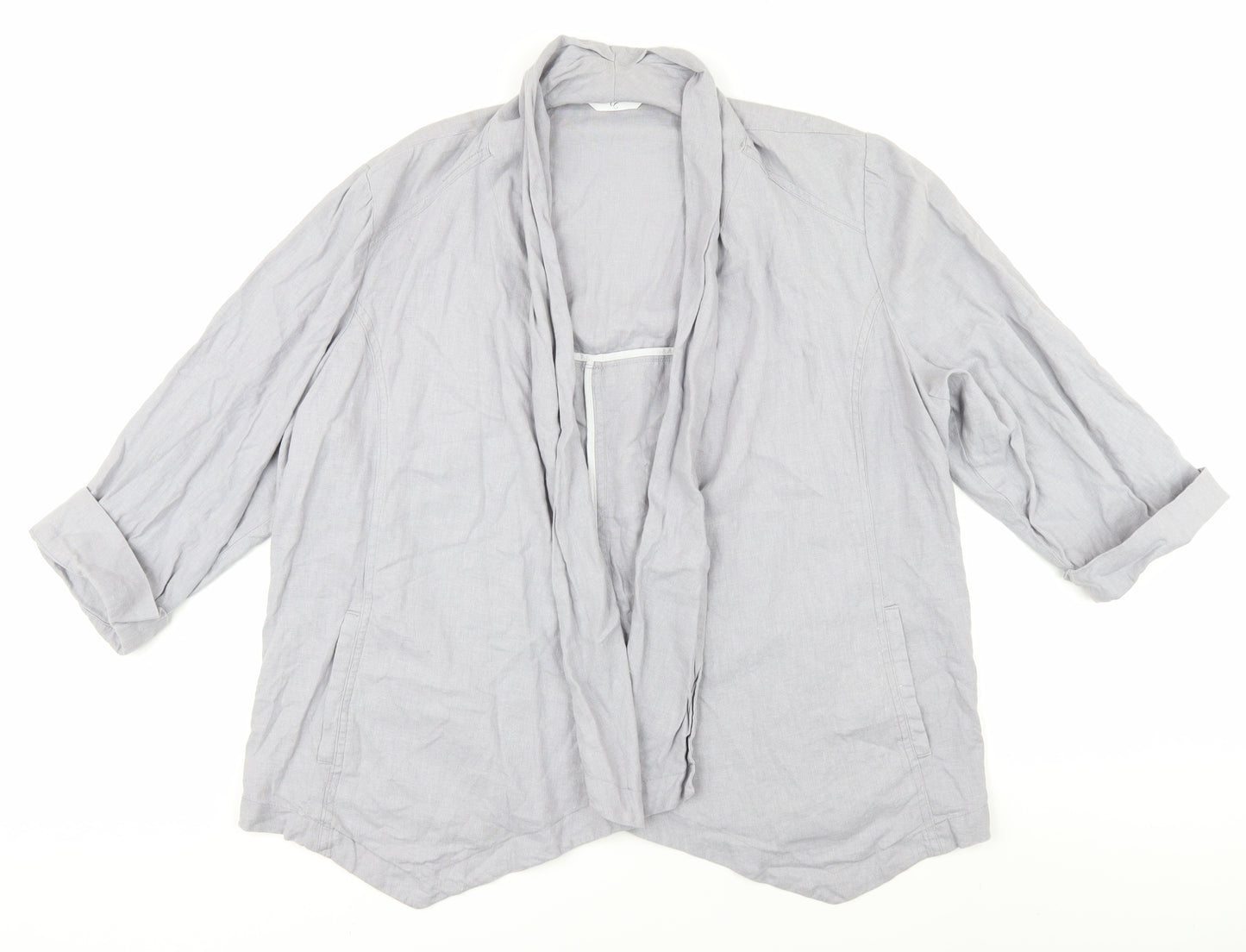 Arcadia Women's Grey Linen Viscose Relaxed 3/4 Sleeve Jacket Size 22