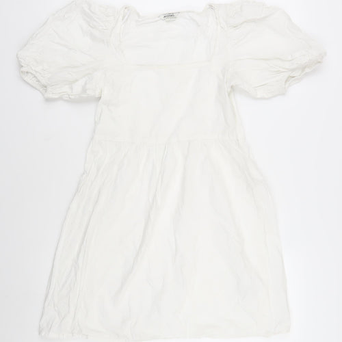 Monki Women’s White Cotton A-Line Puff Sleeve Dress