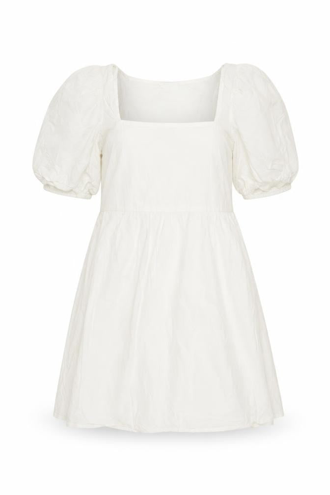 Monki Women’s White Cotton A-Line Puff Sleeve Dress