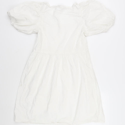 Monki Women’s White Cotton A-Line Puff Sleeve Dress