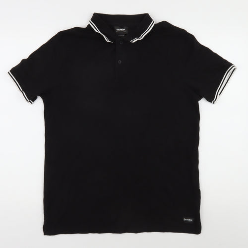 Pull&Bear Men's Black Polo, L, Cotton, Short Sleeve