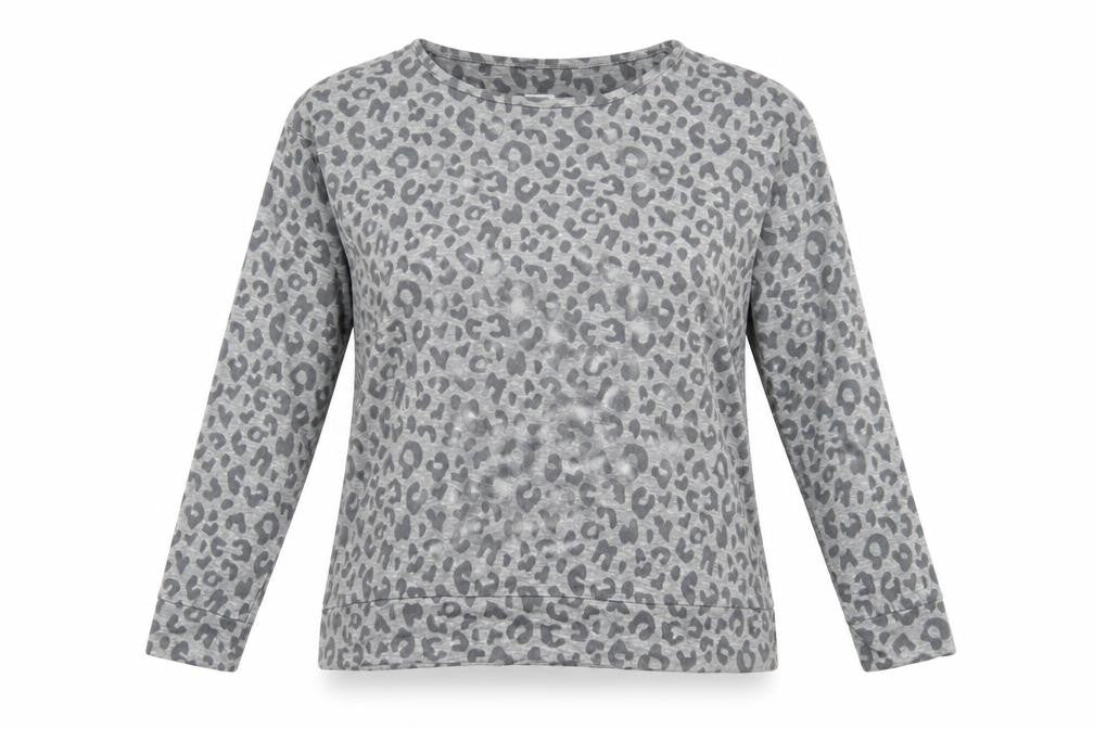 Front view of John Lewis Women's Grey Leopard Print Pullover L