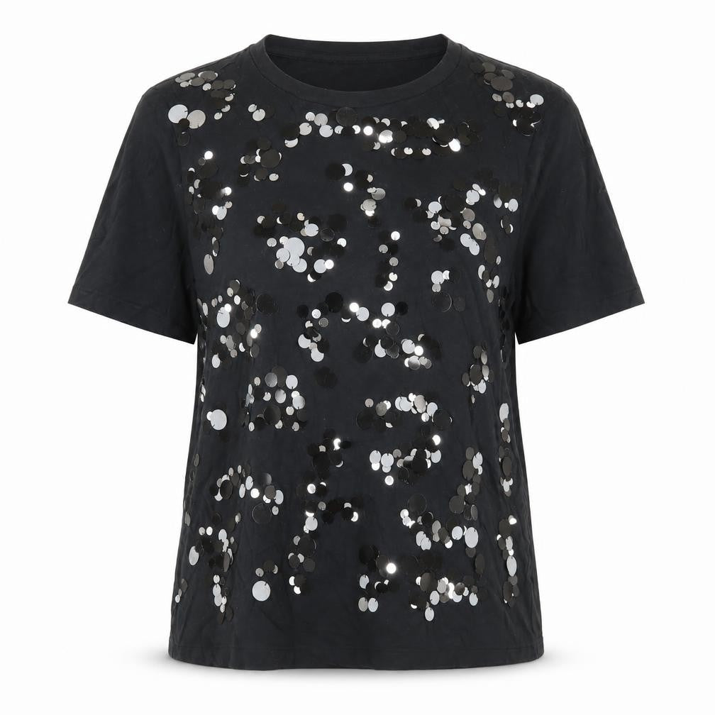 Front view of Marks & Spencer Women's Black Sequin T-Shirt, size 12