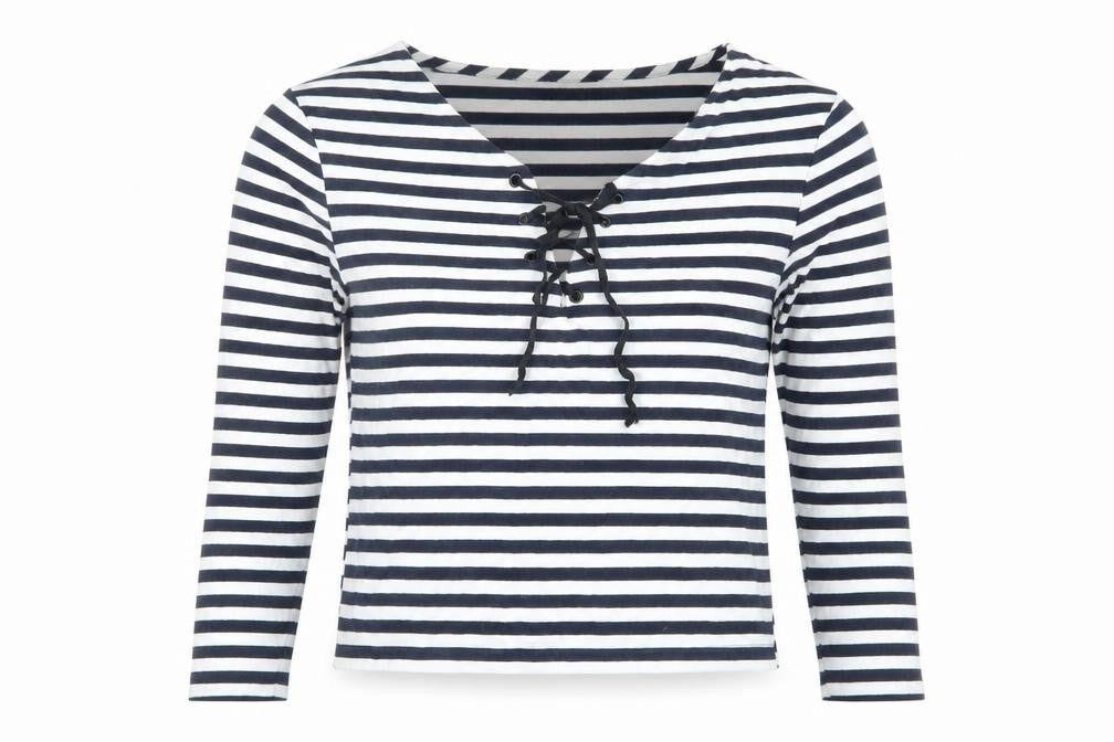 Front view of Topshop Women's Striped Blouse, size 8, Cotton