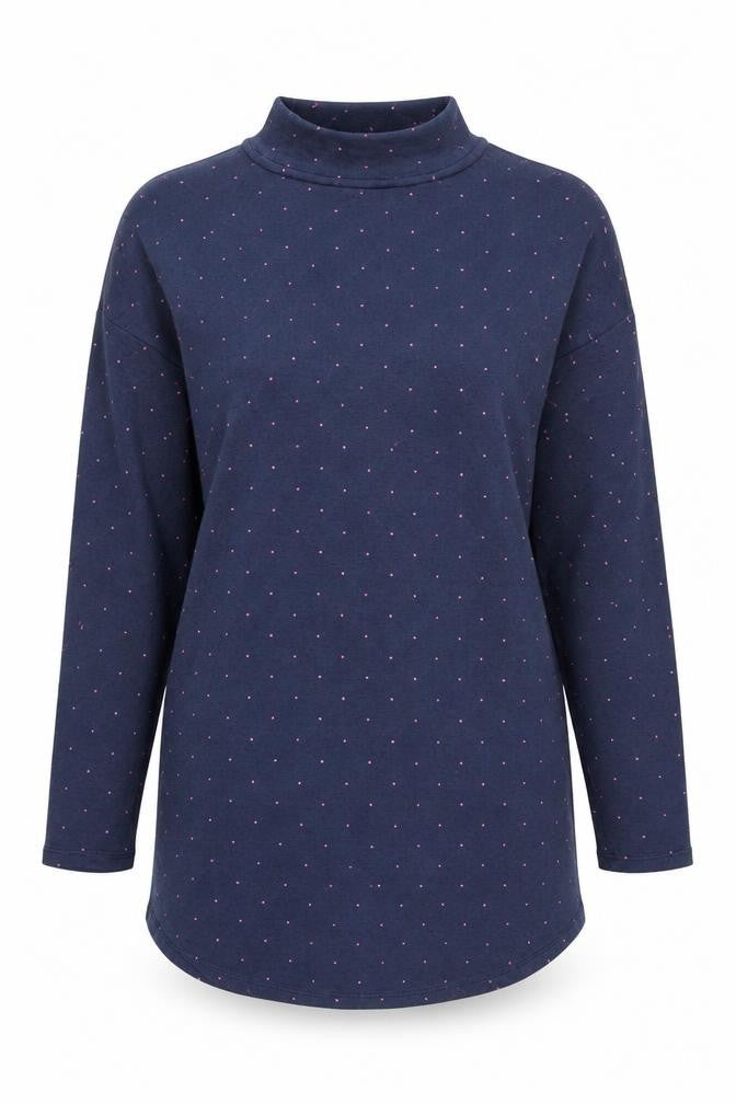 Front view of Marks & Spencer Women's Blue Mock Neck Dress, size 8