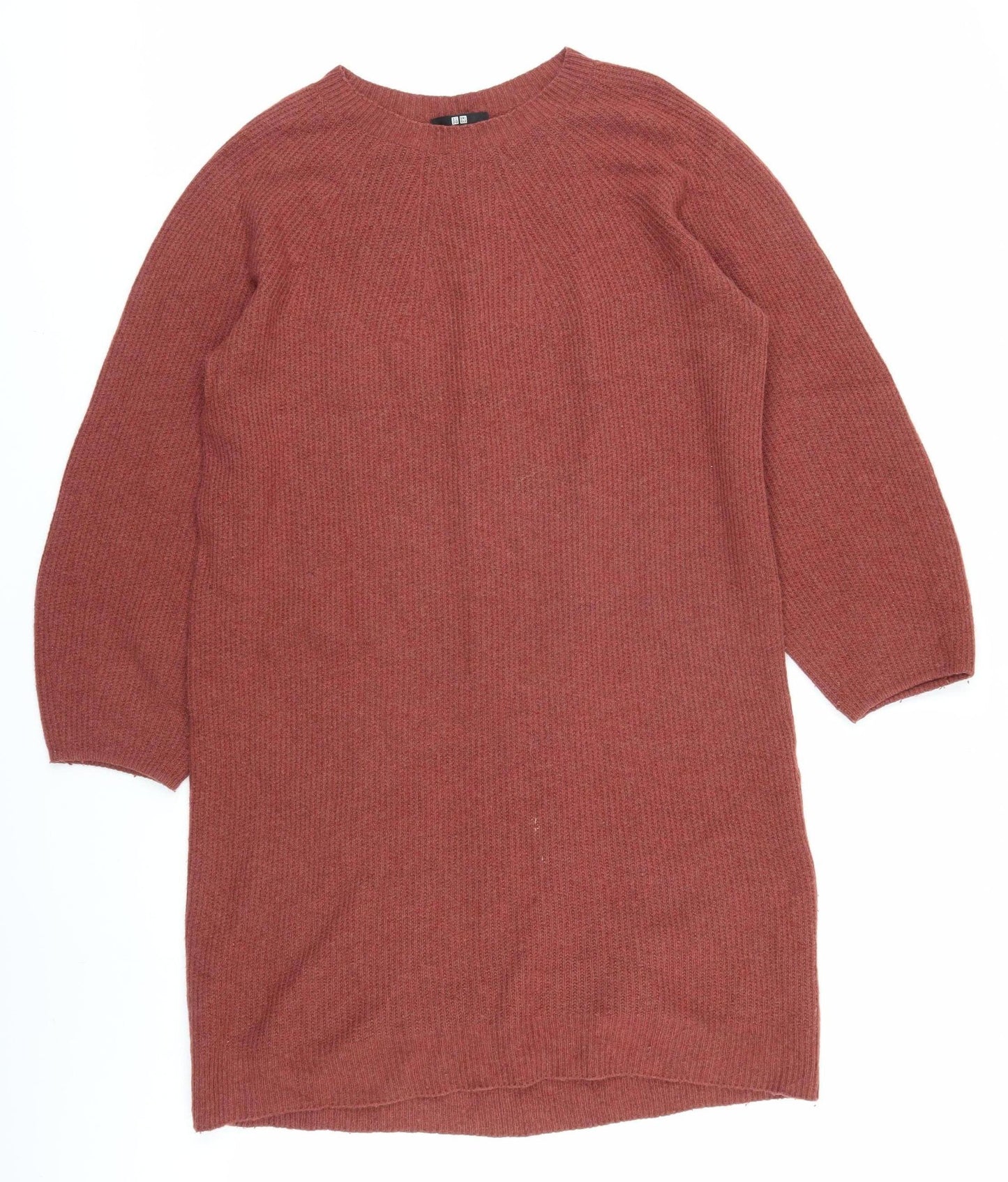 Uniqlo Women's Brown Knit Jumper Dress M 3/4 Sleeve