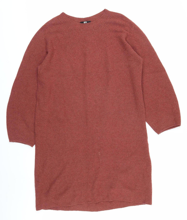 Uniqlo Women's Brown Knit Jumper Dress M 3/4 Sleeve
