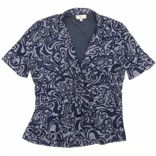 CC Women's Blue Geometric Wrap Blouse Short Sleeve