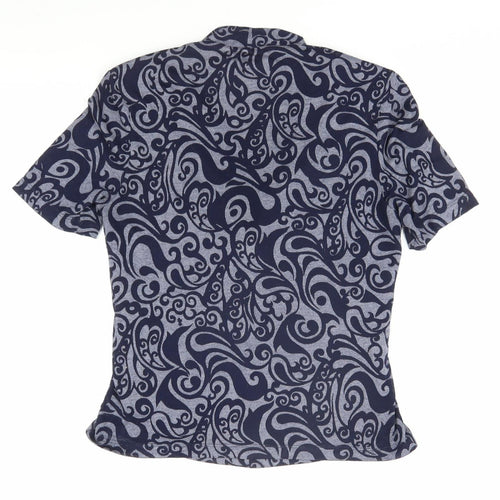 CC Women's Blue Geometric Wrap Blouse Short Sleeve