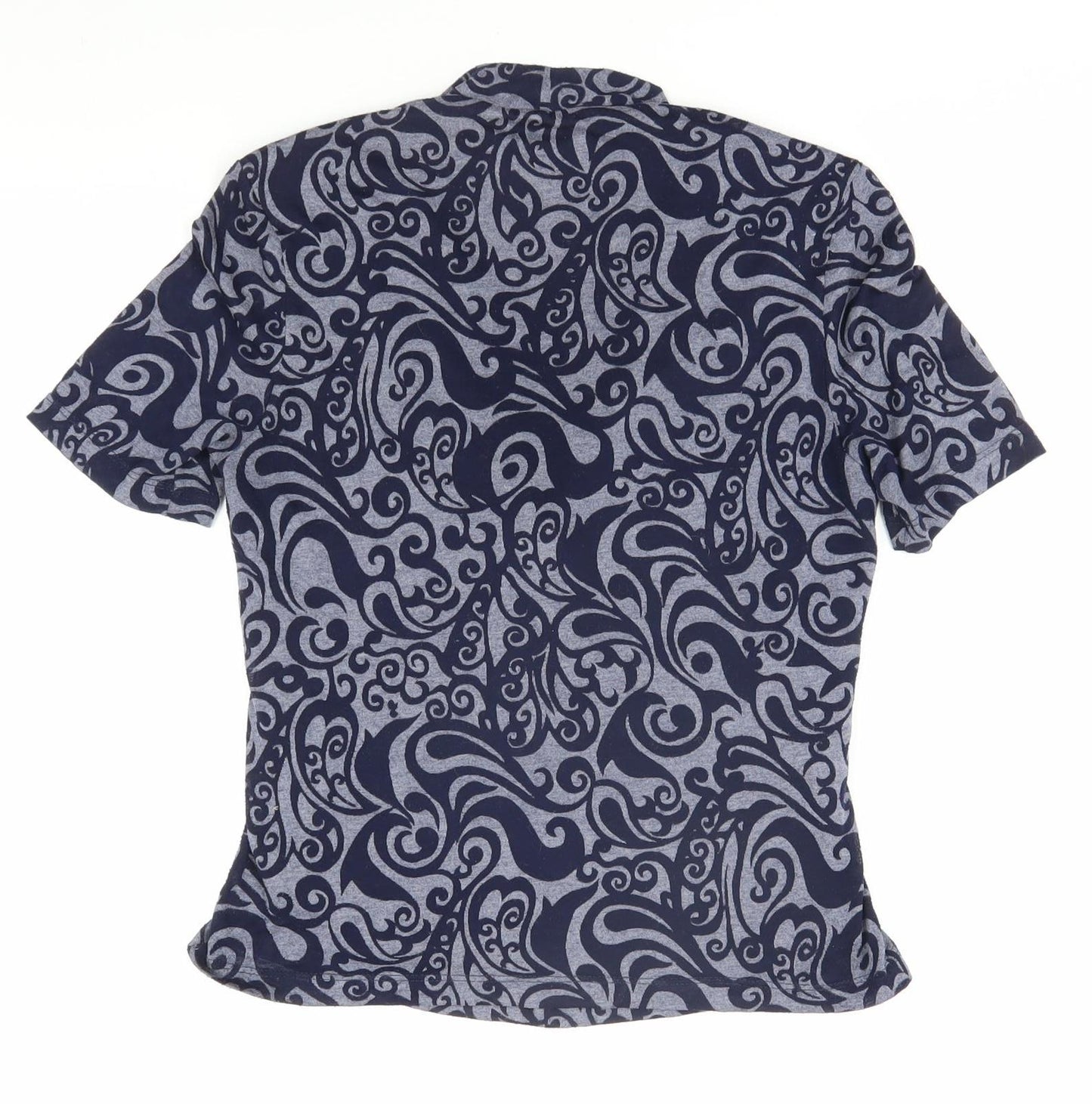 CC Women's Blue Geometric Wrap Blouse Short Sleeve