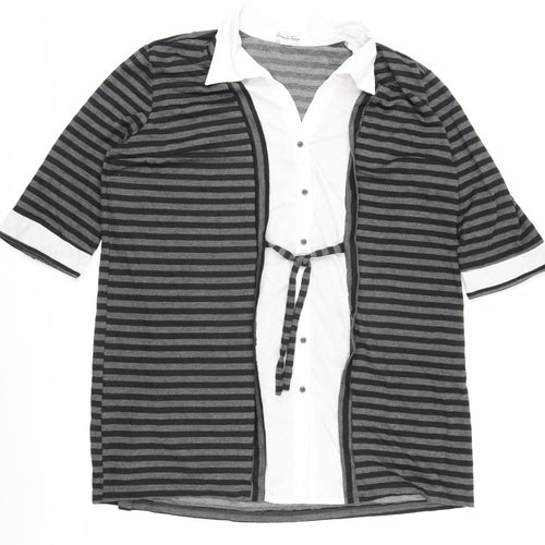 Gabriella Vicenza Women’s Plus Black Striped Wrap Blouse