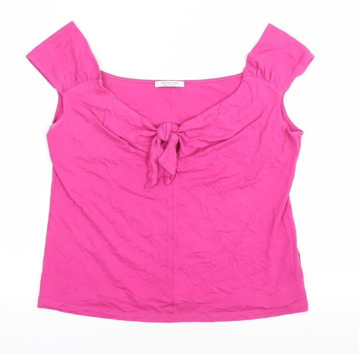 Artigiano Women's Pink Bow Blouse, Size 14, Summer Top