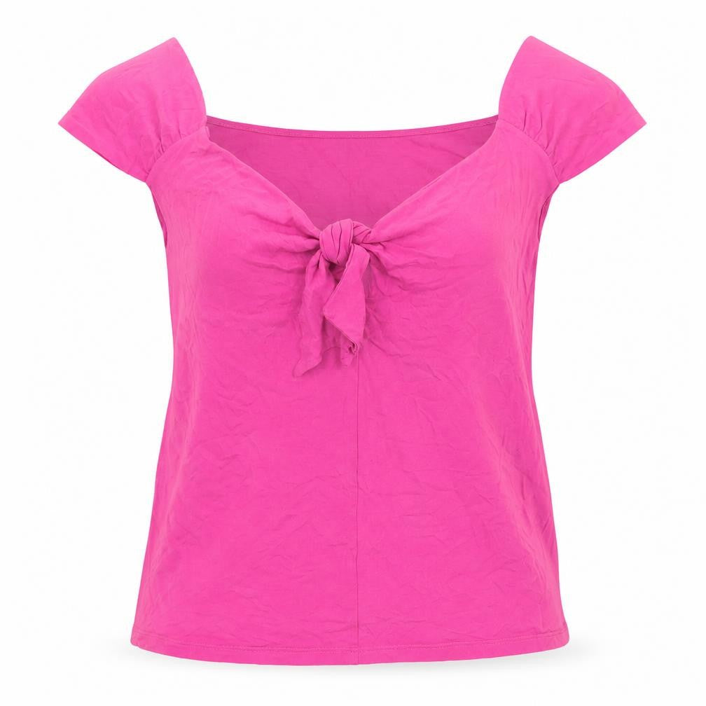 Front view of Artigiano Women's Pink Bow Blouse, size 14, Summer Top