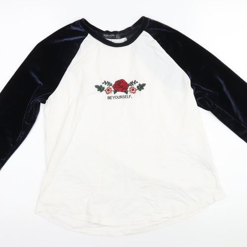 Bershka Teens White & Black Raglan T-Shirt, S