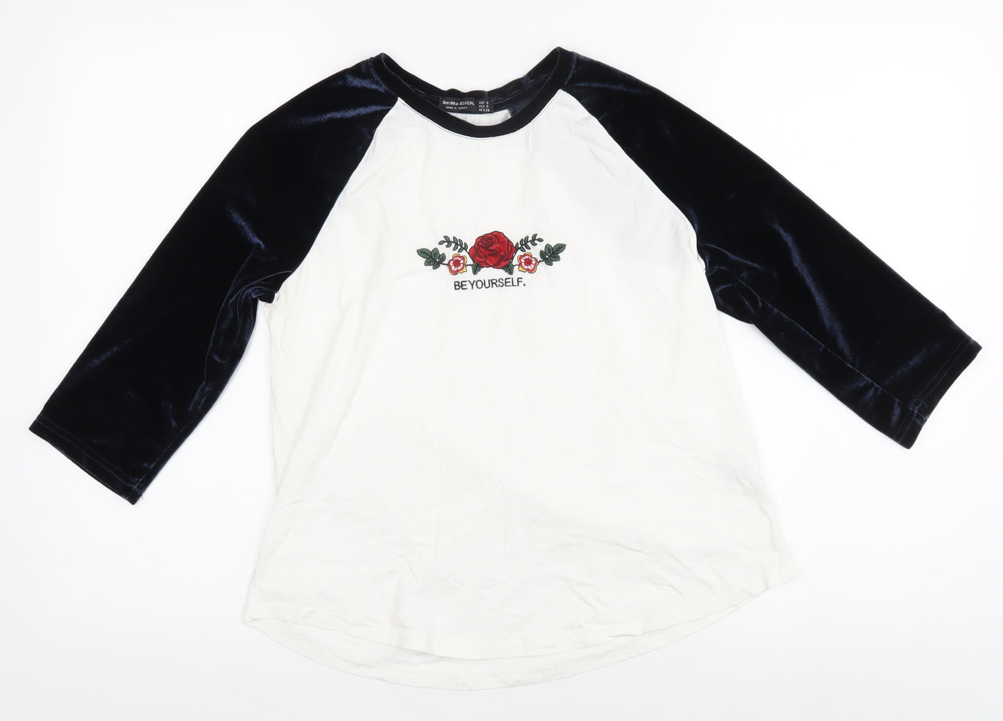 Bershka Teens White & Black Raglan T-Shirt, S