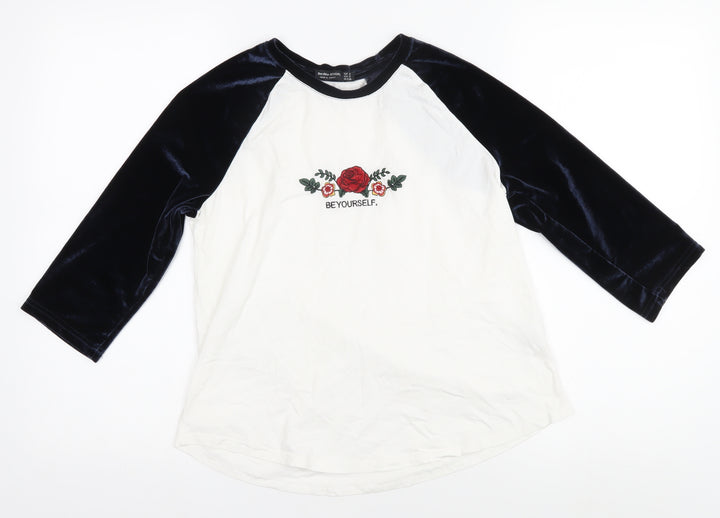 Bershka Teens White & Black Raglan T-Shirt, S
