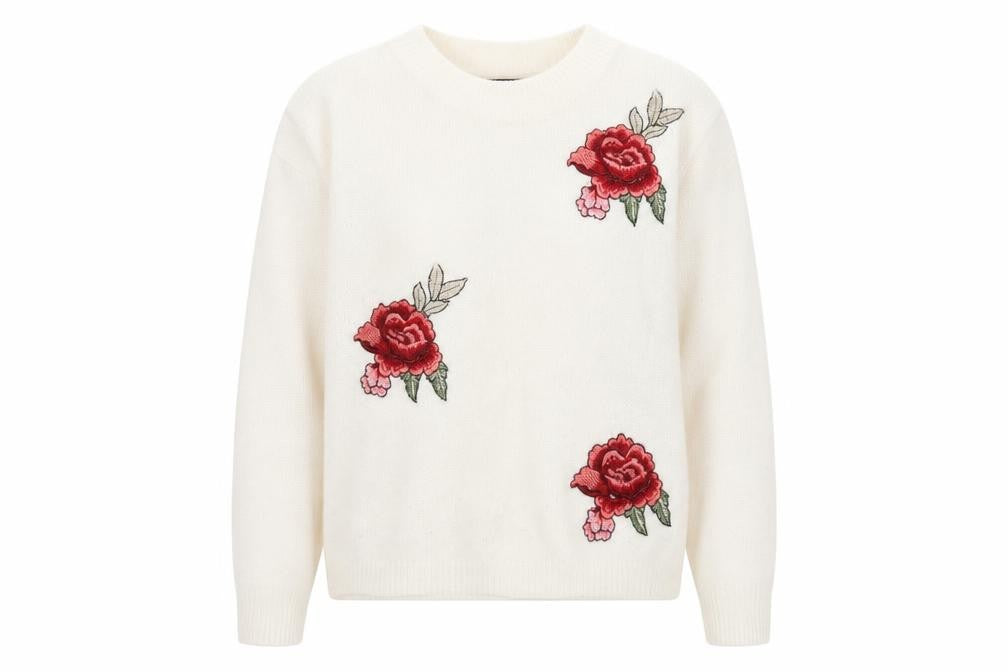 Front view of Cameo Rose Women's Ivory Floral jumper S