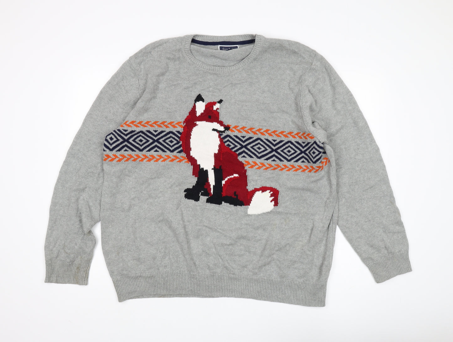 Club Room Men's Grey 2XL Fox Graphic Pullover Jumper