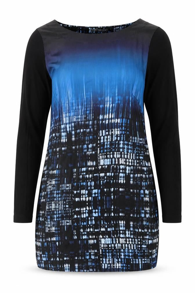 Front view of Marks & Spencer Women’s Blue Geometric Blouse, size UK 12