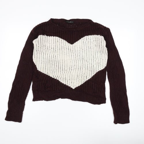 Dorothy Perkins Women's Brown Heart Pullover Jumper Size 10