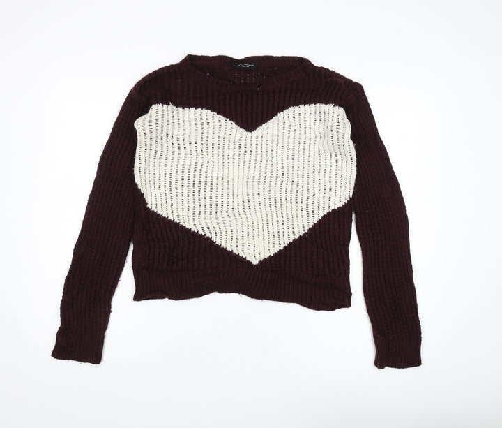 Dorothy Perkins Women's Brown Heart Pullover Jumper Size 10