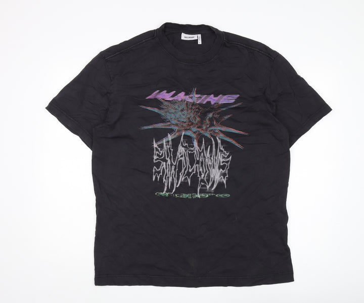 Weekday Men's Black Graphic Print T-Shirt M