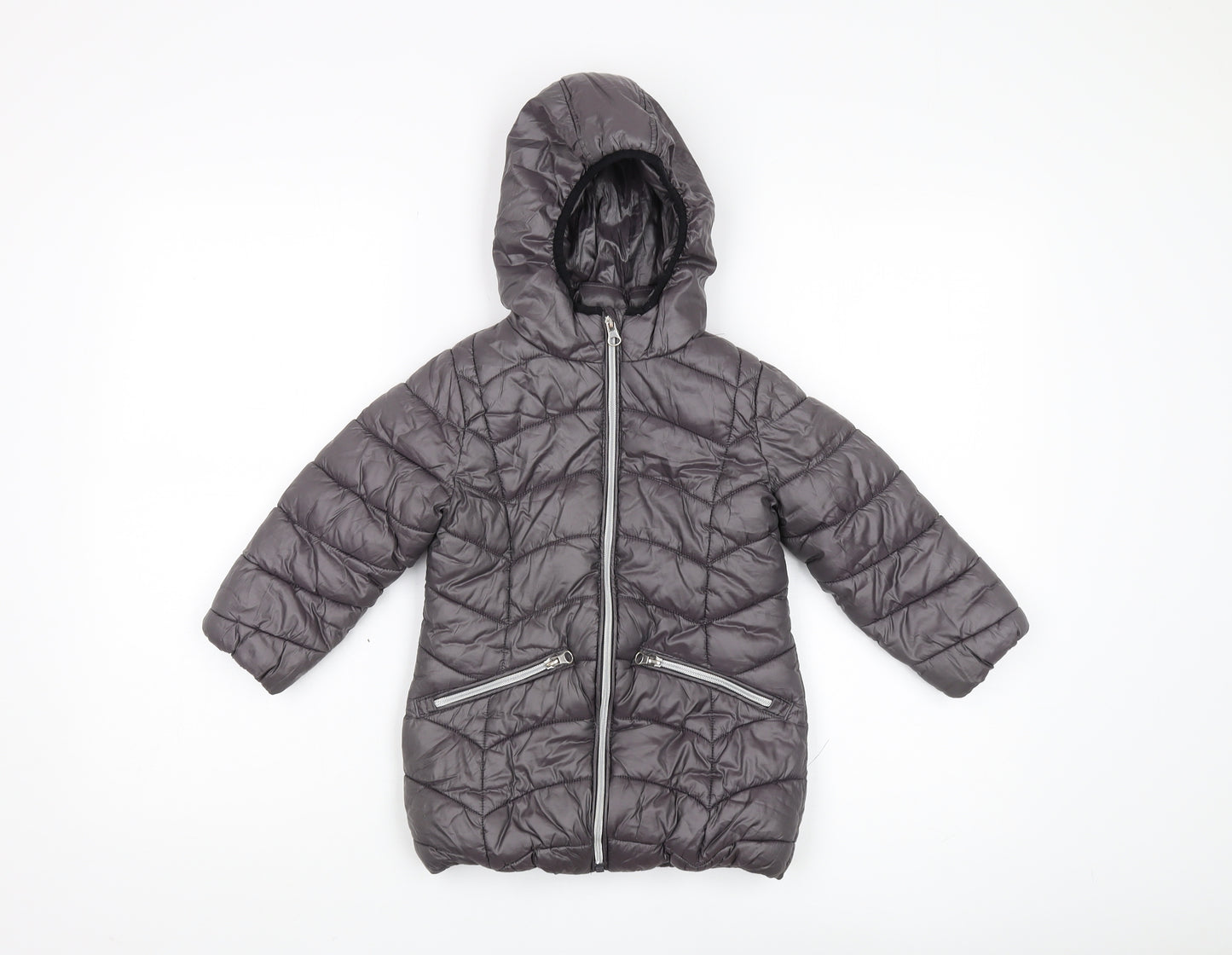Next Girls Grey Hooded Puffer Jacket 3 Years Warm Winter Coat