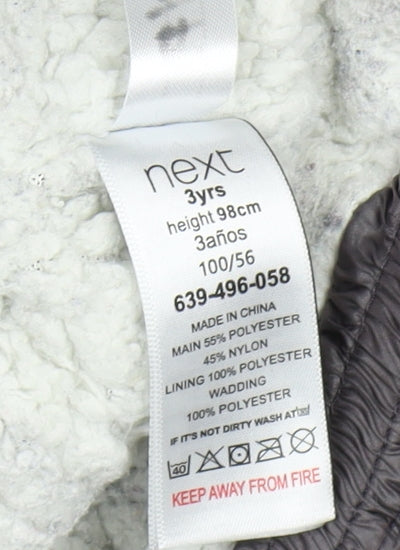 Next Girls Grey Hooded Puffer Jacket 3 Years Warm Winter Coat