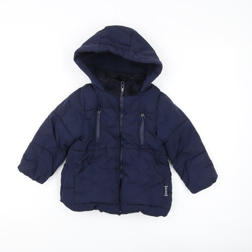 Zara Girls Blue Puffer Jacket 3-4 Years with Hood