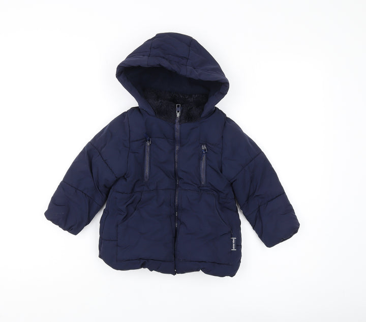 Zara Girls Blue Puffer Jacket 3-4 Years with Hood