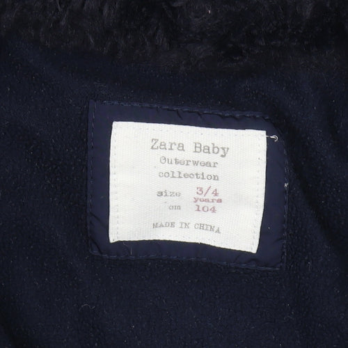 Zara Girls Blue Puffer Jacket 3-4 Years with Hood