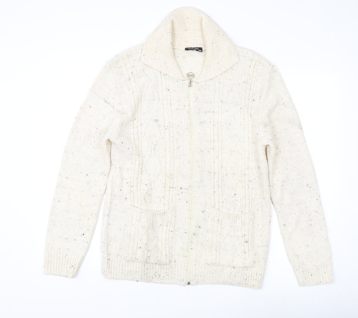 Insight Women's Ivory Cable-Knit Full Zip Jumper Size 6