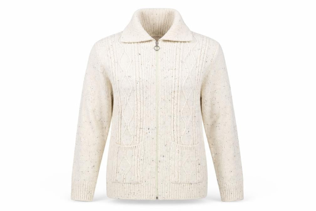 Front view of Insight Women's Ivory Cable-Knit Full Zip Jumper, size 6