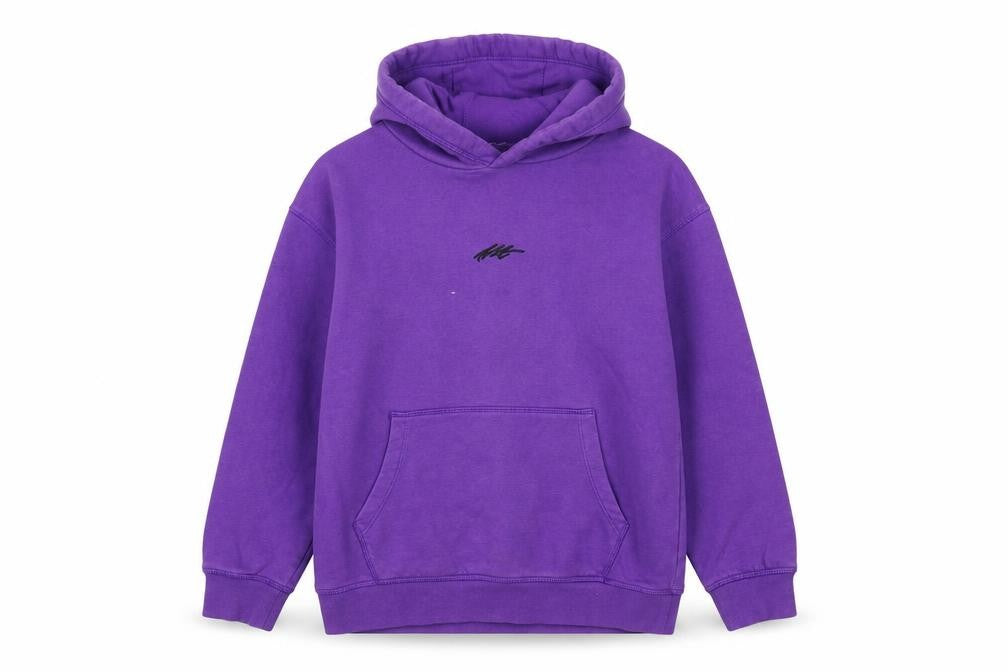 Front view of Next boys’ purple hoodie pullover, size 9, years, logo accent
