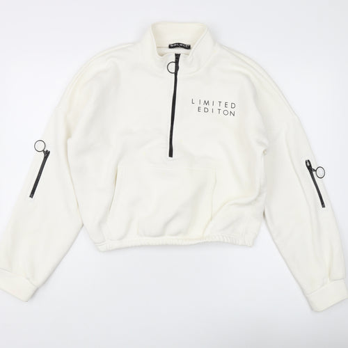 Select Women's White 1/2 Zip Sweatshirt, Size L