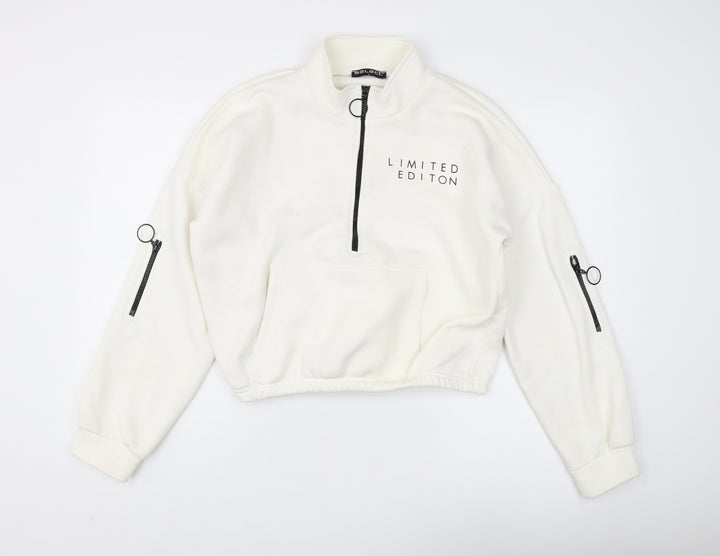Select Women's White 1/2 Zip Sweatshirt, Size L