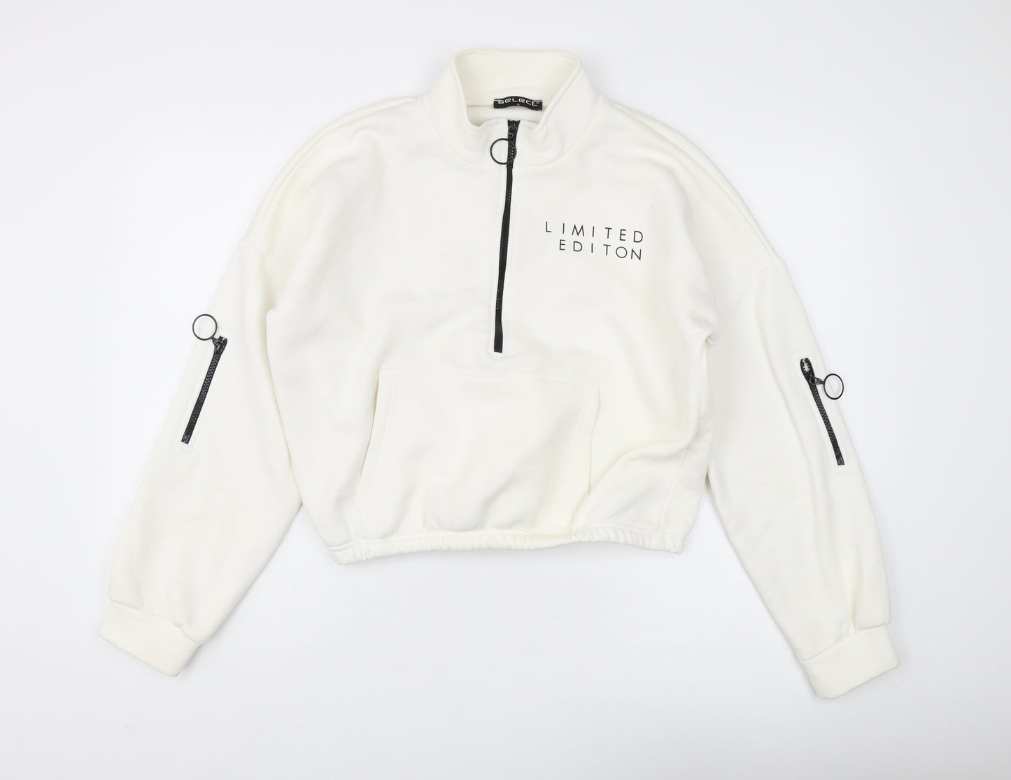 Select Women's White 1/2 Zip Sweatshirt, Size L