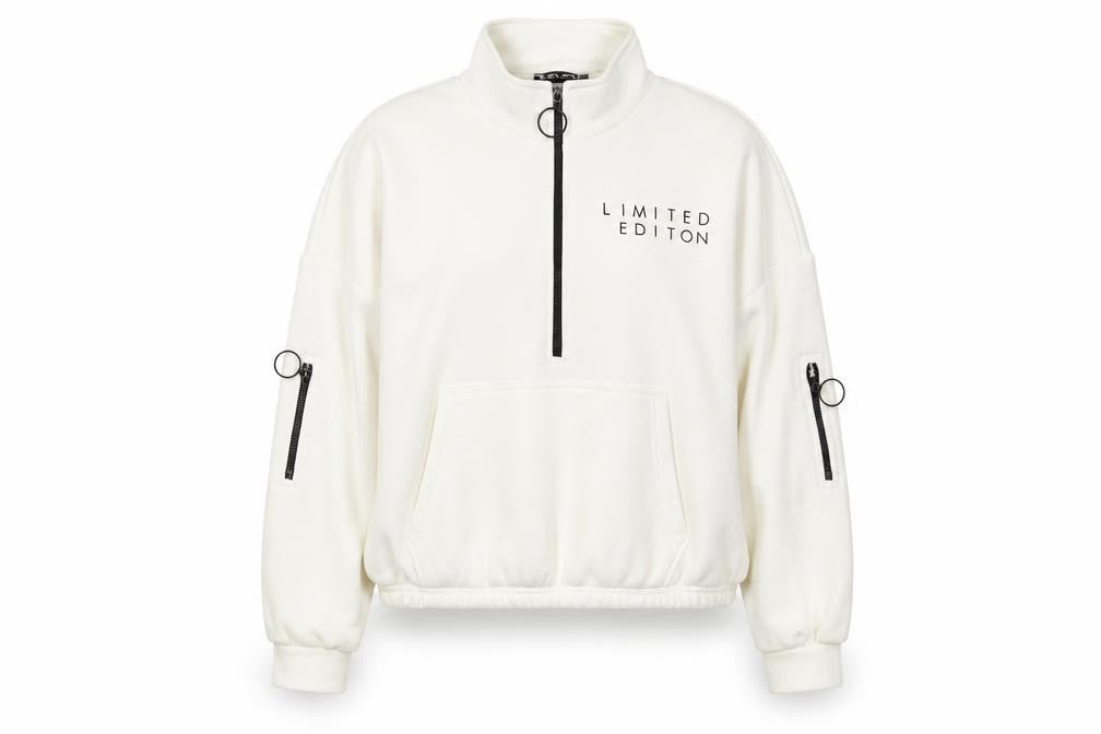 Front view of Select Women's White 1/2 Zip Sweatshirt, size L
