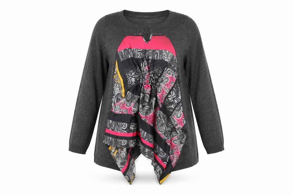 Front view of Patrizia Dini Women's Grey Paisley Tunic Jumper, size 16