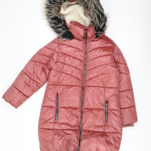 Next Girls Pink Puffer Jacket 9 Years Hooded Winter Coat