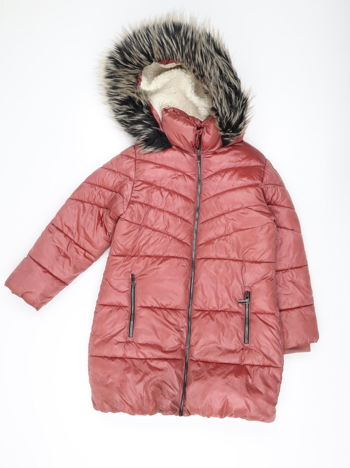 Next Girls Pink Puffer Jacket 9 Years Hooded Winter Coat