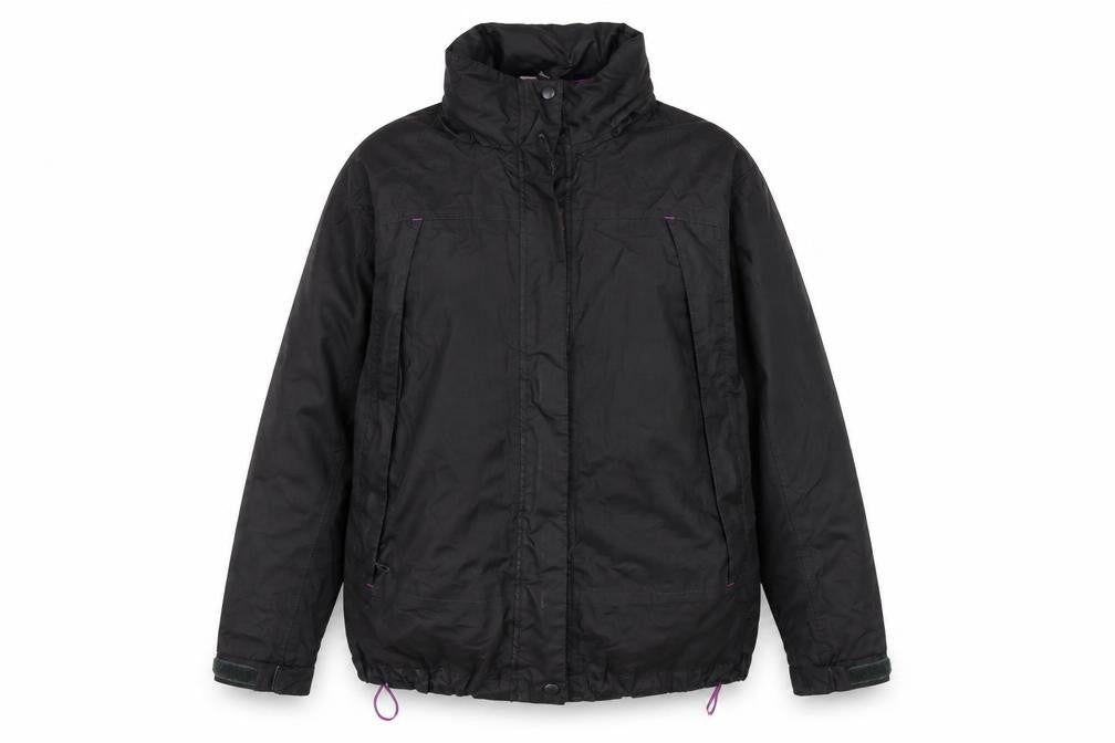 Front view of Crane Women's Black Mid-Length Rain Coat - Large